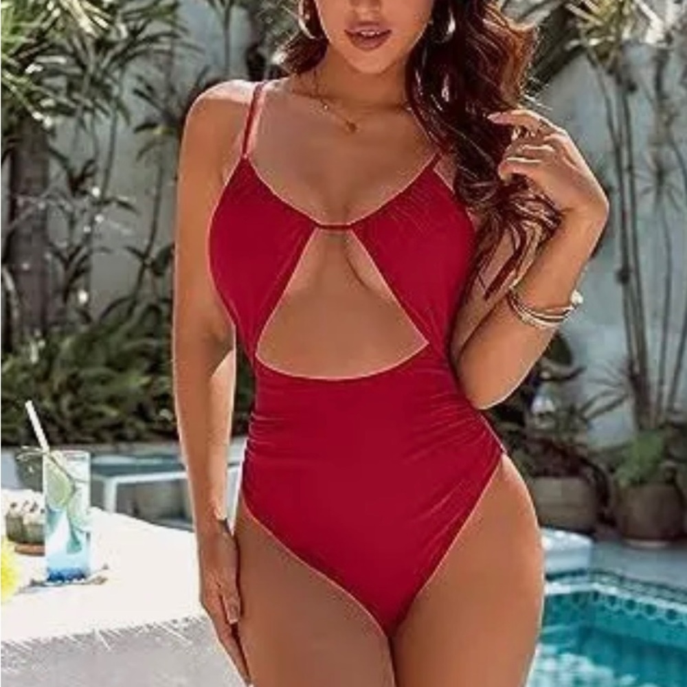 Vibrant Red Cut-Out One Piece Swimsuit. New with tags